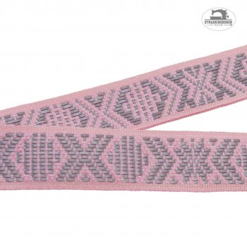 Rosa reflexband med allmogemönster på metervara