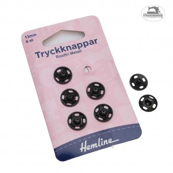 6 svarta tryckknappar i metall