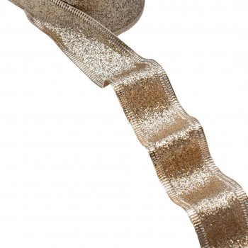 Guldfärgat glitterband med stålkant i bredd 25 mm