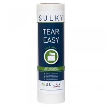 Vit rulle av SULKY Tear Easy, ett tunt och lättrivet mellanlägg för stabilisering av mjuka tyger vid broderi
