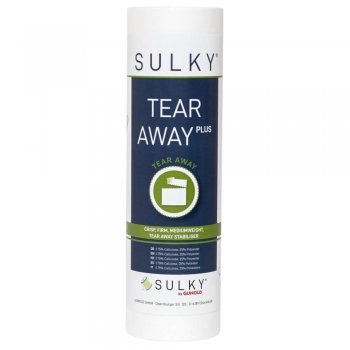 Vit rulle av SULKY Tear Away Plus, ett kraftigt rivbart mellanlägg som ger extra stabilitet vid maskinbroderi och dekorationssöm