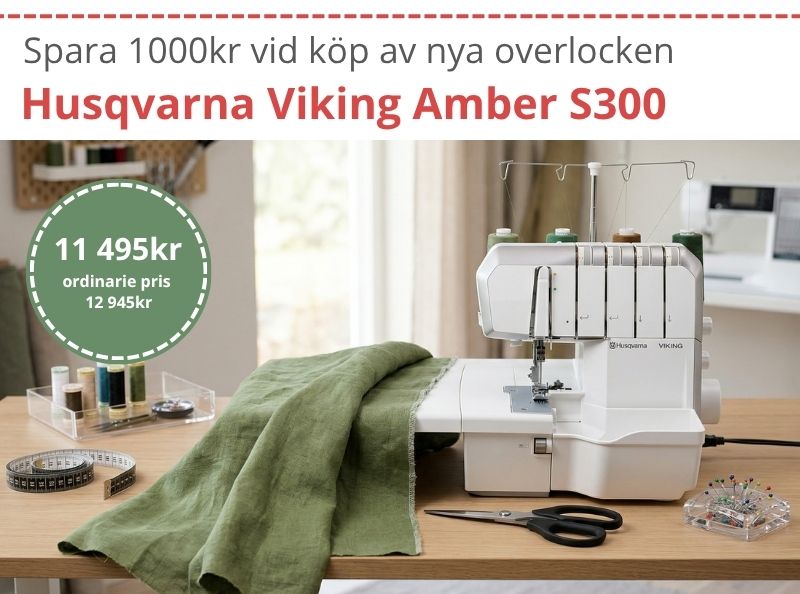 Just nu har vi 1000kr rabatt på nya overlocken Husqvarna Viking Amber S300